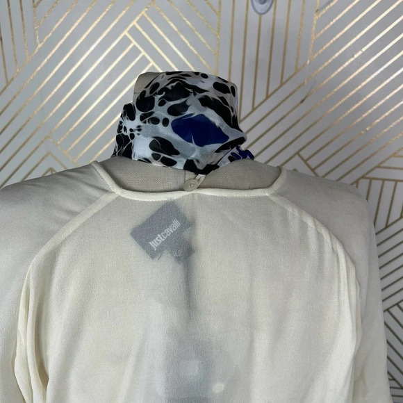 Just Cavalli Ivory‎ See Through Scarf Decorated Blouse Top Size 42 / US 6 - Picture 9 of 12